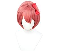 Linfairy Anime Cosplay Short Straight Red Wig with Red Bow for Women