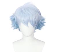 Linfairy Anime Cosplay Short Wig Halloween Costume Wigs for Unisex (Light Blue)