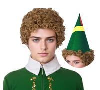 Linfairy Short 80's Costumes Men's Disco Dirt Bag Wig & Hat Halloween Cosplay Costume Curly Wig for Man