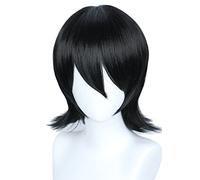 Linfairy Unisex Short Black Straight Cosplay Wig Halloween Costume Wig