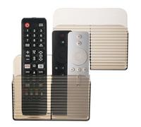 LINFIDITE 2 Pack Adhesive TV Remote Control Holder Wall Mount TV Holder For Bedside Wall Caddy Storage Organizer Stand Box （For 2 Or 4 Remote Controls - Clear Brown）