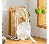 LINFIDITE Chopping Board Holder Rack Cutting Board Organiser Pot Lid Holder Stand Kitchen Countertop Organiser Cookware Storage Freestanding Stand for Pans Lids,Chopping Boards,White
