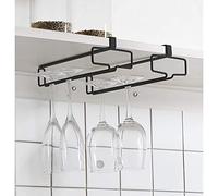 LINFIDITE Set of 2 Wine Glasses Holder Under Cabinet Wine Glass Holder Stemware Rack Hanging No Drilling for Home Bar Kitchen Bar Restaurant Black,Red,black,26 x 7.5 x 11 centimetres