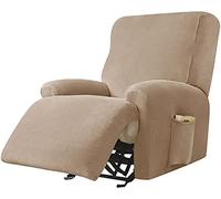 LINFKY 4-Pieces Velvet Recliner Covers Recliner Chair Covers for Leather and Cloth | Living Room Recliner Chair Slipcovers with Side Pocket, Fitted 23"-35" Seat Width (Camel)