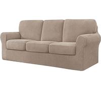 LINFKY 7 Pieces Stretch Sofa Covers 3 Seater with 3 Separate Backrests and 3 Seat Cushion Covers, Jacquard Spandex Sofa Slipcover Replacement Furniture Protector (Sofa, Sand)