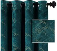 LINFKY Luxury Velvet Curtains Thermal Insulated Blackout Curtains for Bedroom Foil Print Velvet Grommet Curtain Drapes for Living Room, 2 Panels (Teal,2x52 Wx108 L)