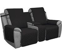 LINFKY Recliner Loveseat Covers with Middle Console, Quilted Couch Cover for Living Room, Split Sofa Cover for Each Seat with Elastic Straps for Pet Dog Furniture Protector (Black)