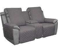 LINFKY Recliner Loveseat Covers with Middle Console, Quilted Couch Cover for Living Room, Split Sofa Cover for Each Seat with Elastic Straps for Pet Dog Furniture Protector (Gray)