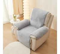 LinFortune Recliner Chair Covers Sherpa Fleece Soft Warm Sofa Slipcover Furniture Protector Non-Slip Washable Reclining Chair Cover for Kids, Pets (Light Grey,30"x91")