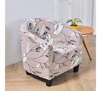 LinFortune Tub Chair Cover for Armchairs, Flower Printing Stretch Slipcover Spandex Sofa Cover Removable Washable Furniture Protector Covers for Club Tub Chairs (Grey flower)
