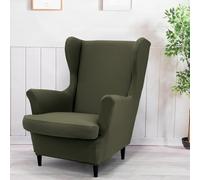LinFortune Wingback Chair Covers 2 Piece Stretch Wing Chair Cover Sofa Cover Armchair Slipcover Washable Non-Slip Furniture Protector for Living Room Bedroom (Olive Green)