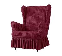 LinFortune Wingback Chair Covers Sofa Slipcover 1-Piece Stretch Wingback Chair Slipcovers Soft Armchair Covers with Skirt for Living Room Bedroom (Wine red)