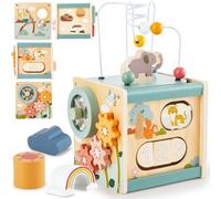 LINFUN KIDS Baby Wooden Activity Cube Montessori Toys for 1 Year Old Boys