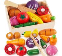 LINFUN KIDS Baby Wooden Cutting Veg Toy Food Sets Mud Kitchen Accessories | Pretend Vegetables Cutting Play Food Montessori Toys 18 Months+ Girls Boys Toddlers Gifts for 2 3 4 Year Old Kids