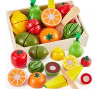 LINFUN KIDS Wooden Play Food Fruit Cutting Toy Kitchen Accessories 18 Month
