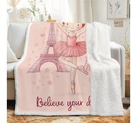 Linfye Ballet Girl Sherpa Fleece Blanket - Soft Fluffy Throw with Cozy Sherpa, Warm Reversible Plush Small Eiffel Tower Blanket for Sofa, Couch, Bed & Travel - All Season Decorative Dreamy 70x100 cm