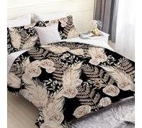 Linfye Black Bohemia Single Duvet, Reversible Coverless Gold Floral Branches Duvet Single, Anti Allergy Bed Quilt 7.5 Tog for All Seasons - 1 Soft Washable Comforter Bedding with 2 Pillowcases