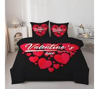 Linfye Black Heart Double Duvet Anti Allergy Coverless Duvet Double for All Seasons - 7.5 Tog Valentine'S Day Pattern Bed Quilts Set - Soft & Washable Bedding Comforter with 2 Pillowcases