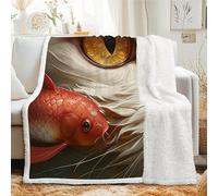 Linfye Cat and Goldfish Sherpa Fleece Blanket - Soft Fluffy Throw with Cozy Sherpa, Warm Reversible Plush Chic Single Blanket for Sofa, Couch, Bed & Travel - All Season Decorative Art 150x200 cm