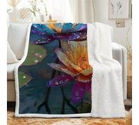 Linfye Colorful Lotus Sherpa Fleece Blanket - Soft Fluffy Throw with Cozy Sherpa, Warm Reversible Plush Water Drops Blanket for Sofa, Couch, Bed & Travel - All Season Decorative Chic 150x150 cm