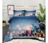 Linfye Double Duvet Blue Christmas Coverless Duvet Reversible Comforter Set with 2 Pillowcases Hypoallergenic Printed Duvet Soft Summer Duvet Machine Washable Duvet Double 200x200cm