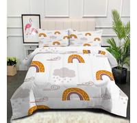 Linfye Double Duvet Coverless Duvet Bedding With Brown Rainbow Reversible Duvet Quilt Comforter Set - 2 Shams Hypoallergenic and Machine Washable 200x200cm for All Seasons, Double