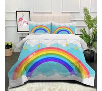 Linfye Duvet Queen Size Coverless Duvet Bedding With Rainbow Pattern Reversible Soft Duvet Quilt Comforter Set with 2 Shams Lightweight Washable Duvets 228x228 cm Queen Size
