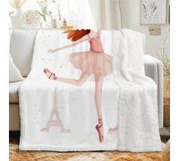 Linfye Eiffel Tower Sherpa Fleece Blanket - Soft Fluffy Throw with Cozy Sherpa, Warm Reversible Plush Small Ballet Girl Blanket for Sofa, Couch, Bed & Travel - All Season Decorative Cute 70x100 cm