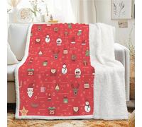 Linfye Elk Star Sherpa Fleece Blanket - Soft Fluffy Throw with Cozy Sherpa, Warm Reversible Plush Small Santa Claus Blanket for Sofa, Couch, Bed & Travel - All Season Decorative Red 70x100 cm