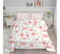 Linfye Flowers Duvet Queen Size Coverless Duvet Bedding With Pink Reversible Soft Duvet Quilt Comforter Set with 2 Shams Lightweight Washable Duvets 228x228 cm Queen Size