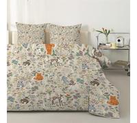 Linfye Jungle Animals Double Duvet 7.5 Tog, Anti-Allergy Coverless Flowers Duvet Double, Cream Bed Quilts for All Seasons - Soft & Machine Washable Comforter Bedding with 2 Pillowcases - D111