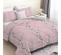 Linfye Pink Plum Blossoms Super King Duvet, Reversible Coverless Gray Branch Prints Duvet Super King Size, Anti Allergy Bed Quilt 7.5 Tog for All Seasons - 1 Soft Comforter Bedding with 2 Pillowcases