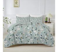 Linfye Sage Green Floral Super King Duvet, Reversible Coverless Leaf Plants Duvet Super King Size, Anti Allergy Bed Quilt 7.5 Tog for All Seasons - 1 Soft Comforter Bedding with 2 Pillowcases - B25