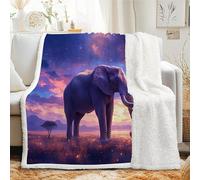 Linfye Savanna Elephant Sherpa Fleece Blanket - Soft Fluffy Throw with Cozy Sherpa, Warm Reversible Plush Starry Sky Twin Blanket for Sofa, Couch, Bed & Travel - All Season Decorative Chic 160x220 cm