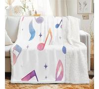 Linfye Watercolor Notes Sherpa Fleece Blanket - Soft Fluffy Throw with Cozy Sherpa, Warm Reversible Plush Stars Single Blanket for Sofa, Couch, Bed & Travel - All Season Decorative Art 150x200 cm