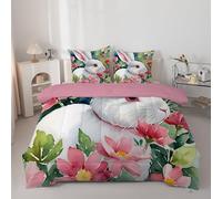 Linfye White Rabbits Super King Duvet, Anti Allergy Coverless Duvet Set for All Seasons, 7.5 Tog Pink Flower Reversible Bed Quilts Set - Soft & Washable Bedding Comforter with 2 Pillowcases