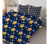 Linfye Yellow Blue Star Small Double Duvet 7.5 Tog - Anti-Allergy Coverless Duvet, All Seasons Space Star Double Quilt, Soft & Washable Bed Quilt, Reversible Bedding Comforter Set with 2 Pillowcases