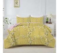 Linfye Yellow Plum Blossom Double Duvet, Reversible Coverless Chic Branches Duvet Double, Anti Allergy Bed Quilt Double 7.5 Tog for All Seasons - 1 Soft Comforter Bedding with 2 Pillowcases - B92