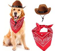 Ling & Bai 2Pcs Dog Cowboy Hat Costume Pet Cap and Bandana Scarf Cosplay West Decoration Accessories for Party Halloween Festival (Brown)
