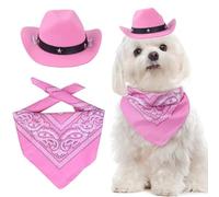 Ling & Bai 2Pcs Dog Cowboy Hat Costume Pet Cap and Bandana Scarf Cosplay West Decoration Accessories for Party Halloween Festival (Pink)