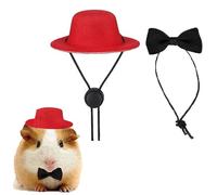 Ling & Bai 2Pcs Guinea Pig Clothes Halloween Small Pet Bow Tie Costume Rabbit Cute Hat with Bowtie Collar Accessories for Valentine's Day Birthday Party (Red Hat & Black Tie)