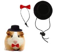 Ling & Bai 2Pcs Guinea Pig Clothes Halloween Small Pet Bow Tie Costume Rabbit Cute Hat with Bowtie Collar Accessories for Valentine's Day Birthday Party (Black Hat & Red Tie)
