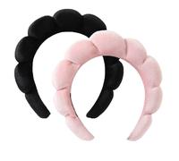 Ling & Bai 2Pcs Spa Headbands Soft Makeup Headband for Women Velvet Skincare Hairband Hair Accessories for Face Washing Shower Facial Mask (Black,Pink, One Size)