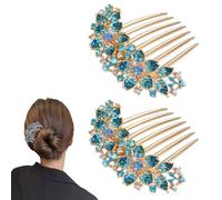 Ling & Bai 2Pcs Wedding Hair Side Combs French Rhinestone Inlaid Flower Headpieces Bridal Hair Accessories for Women and Girls (Blue)