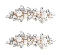 Ling & Bai 2Pcs Wedding Sparkly Hair Clips Gold Pearl Clip Barrette Bridesmaid Silver Rhinestone Hairpins Hair Accessories for Women Girls (Gold)