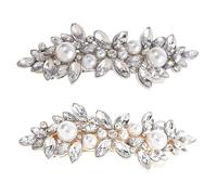 Ling & Bai 2Pcs Wedding Sparkly Hair Clips Gold Pearl Clip Barrette Bridesmaid Silver Rhinestone Hairpins Hair Accessories for Women Girls (Gold and Silver)