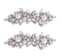 Ling & Bai 2Pcs Wedding Sparkly Hair Clips Gold Pearl Clip Barrette Bridesmaid Silver Rhinestone Hairpins Hair Accessories for Women Girls (Silver)