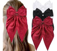 Ling & Bai 3Pcs Large Hair Bow Clips Long Tail Clip Non Slip Bowknot Hairpin Hair Accessories for Women Girls (Black, White, Red)