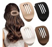 Ling & Bai 4Pcs Flat Hair Claw Clip for Women Matte Strong Round Claws Curved Design Clips Accessories for Girls Thick Thin Hair (Color-B)