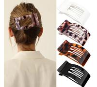 Ling & Bai 4Pcs Flat Hair Clips Large Rectangle Claw Clamp Strong Hold Nonslip Hair Clip for Thin Thick Hair (Black, White, Light Leopard, Deep Leopard)